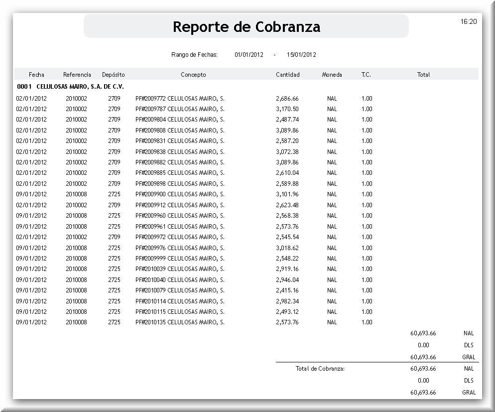 Reporte de Cobranza